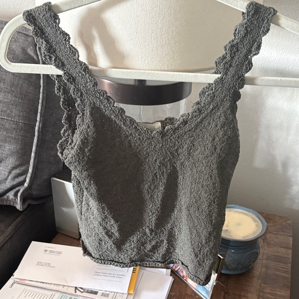 Lace Trimmed Gray Tank Top